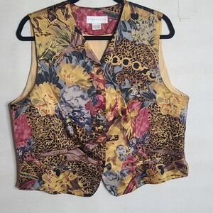 Vtg Doncaster Women's Vintage Floral Leopard Print 100% Silk Vest
